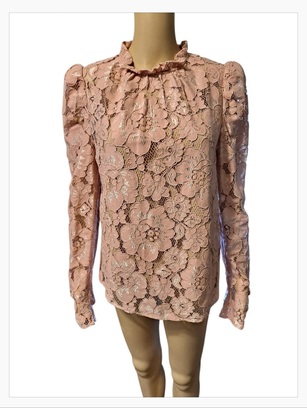 Wayf Elegant Pink Lace Long-Sleeve Top NWT